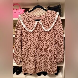 Leopard Print Blouse with Ruffled Collar